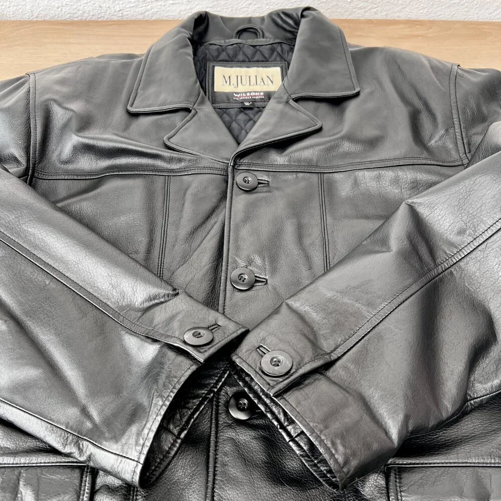 EUC Vintage 1990s M. Julian by Wilsons Leather Black Button Up Men's Car Coat XL